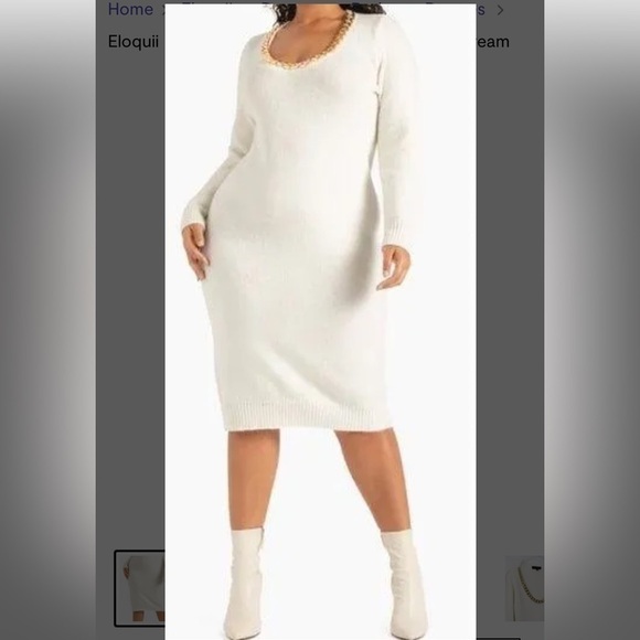 ELOQUI SWEATER DRESS CREAM WITH CHUNKY GOLD CHAIN NECKLINE SIZE 18 - Picture 2 of 12